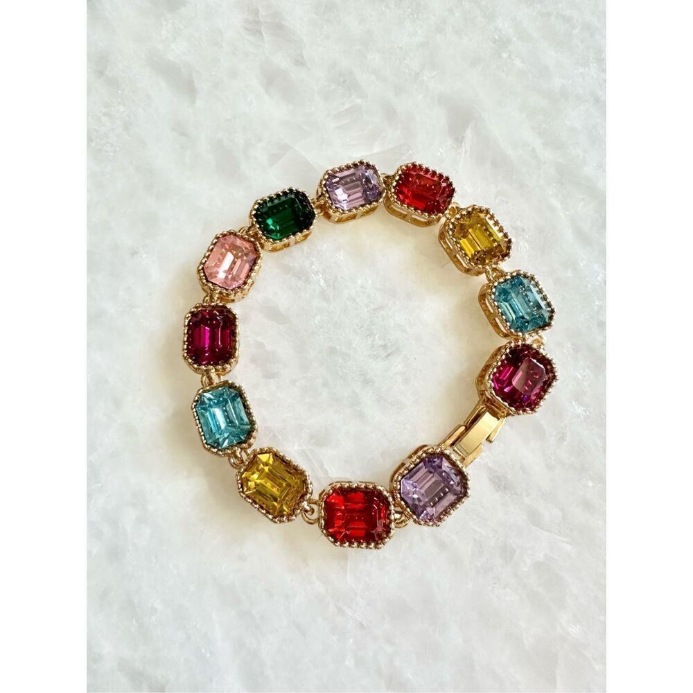 Multicolor jewel rhinestone gold color bracelet